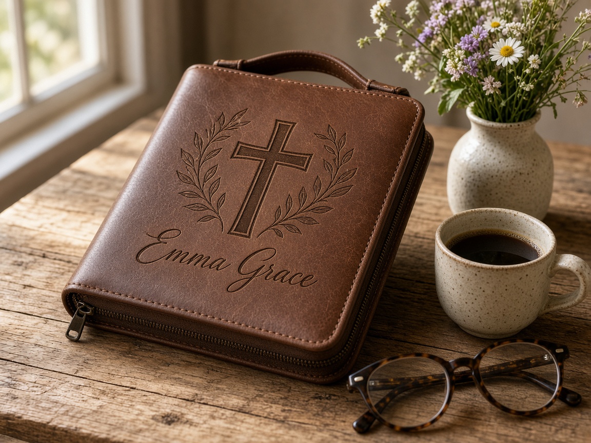 Engraved leather Bible cover concept design