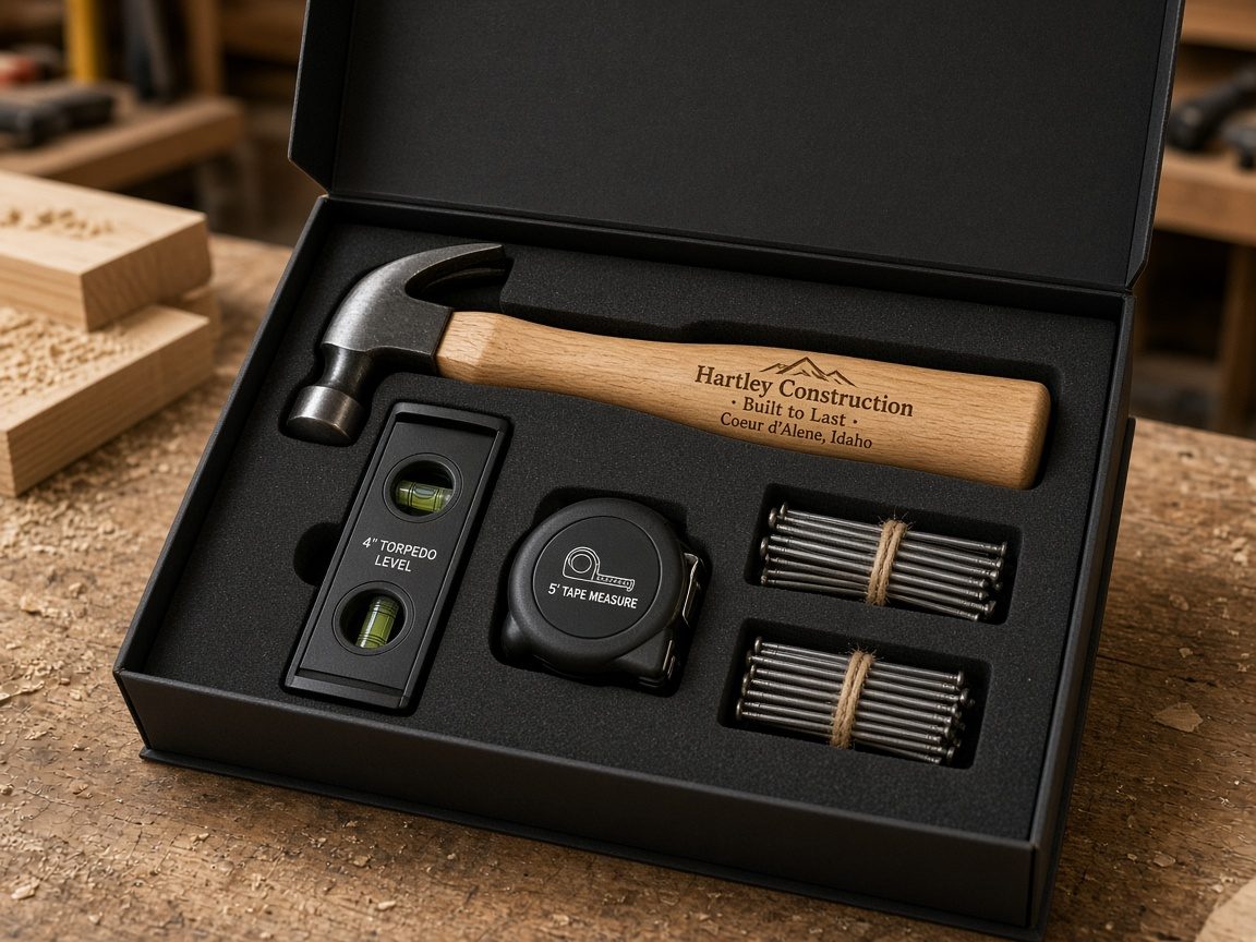 Engraved Hammer Gift Sets concept mockup