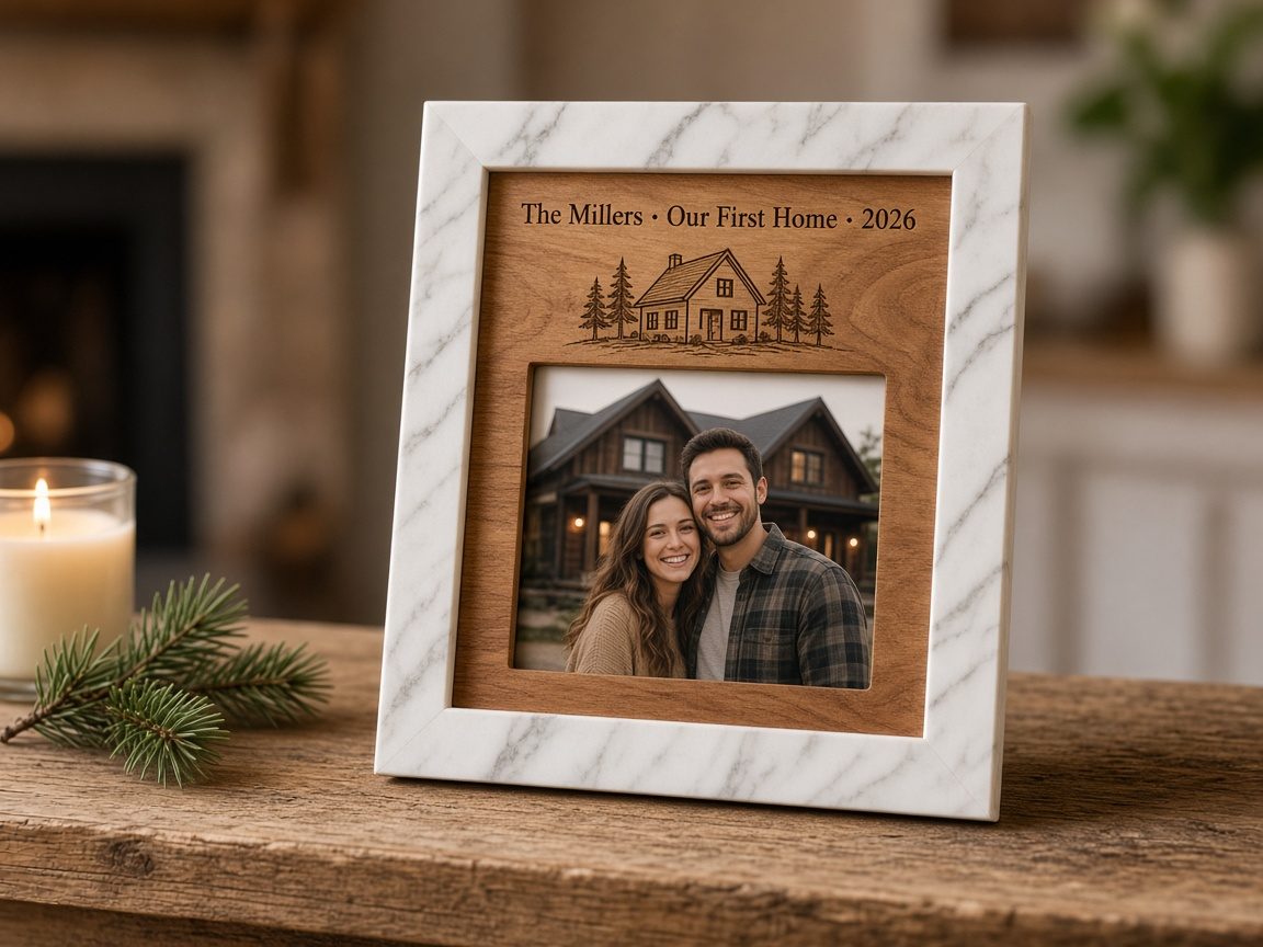 Marble & Wood Picture Frame, 5 x 7, example personalization