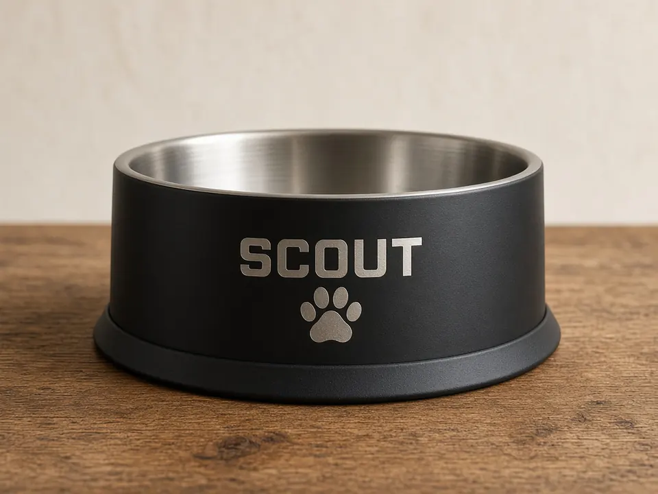 Engraved Stainless Dog Bowls, example personalization