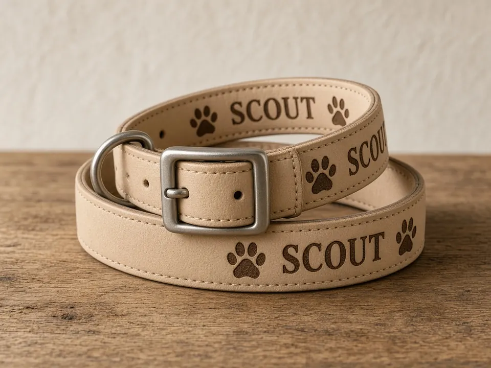 Engraved Leatherette Dog Collars, example personalization