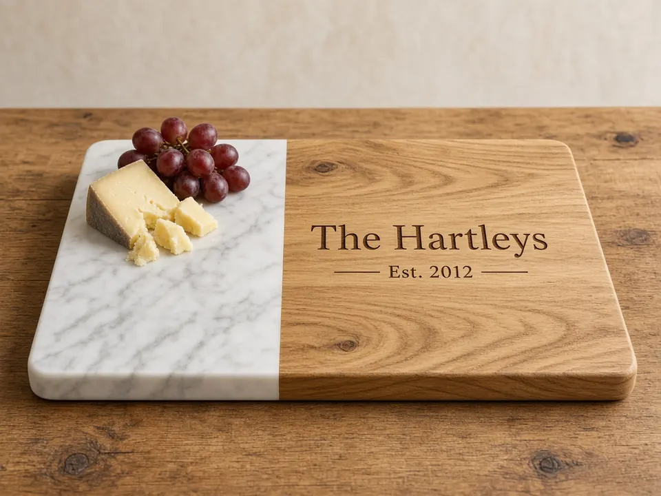 Marble & Wood Charcuterie Set, example personalization