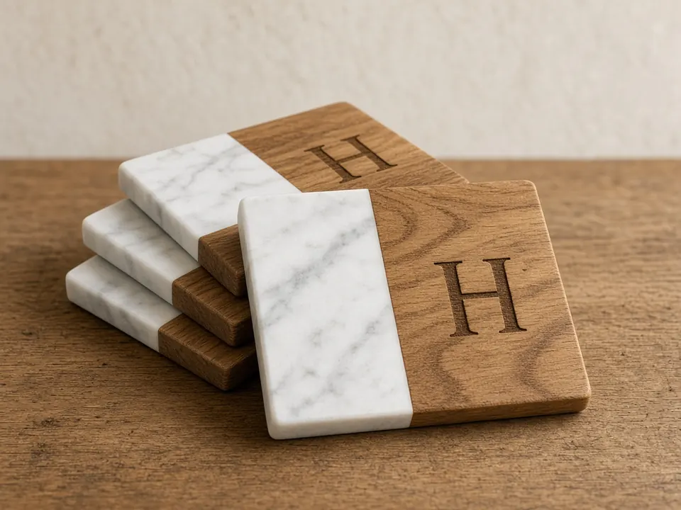 Marble & Wood Coaster Set, example personalization