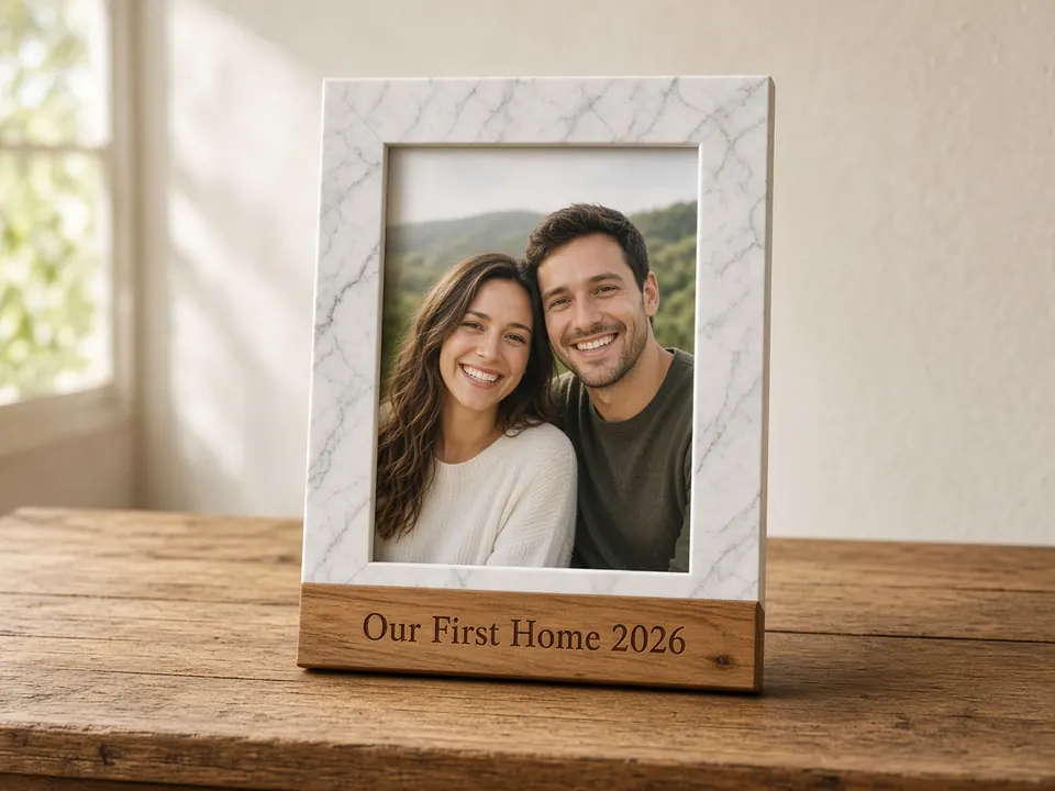 Marble & Wood Picture Frame, 5 x 7, example personalization