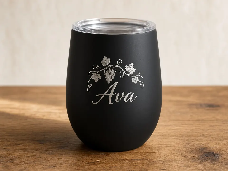 12 oz Wine Tumblers, example personalization