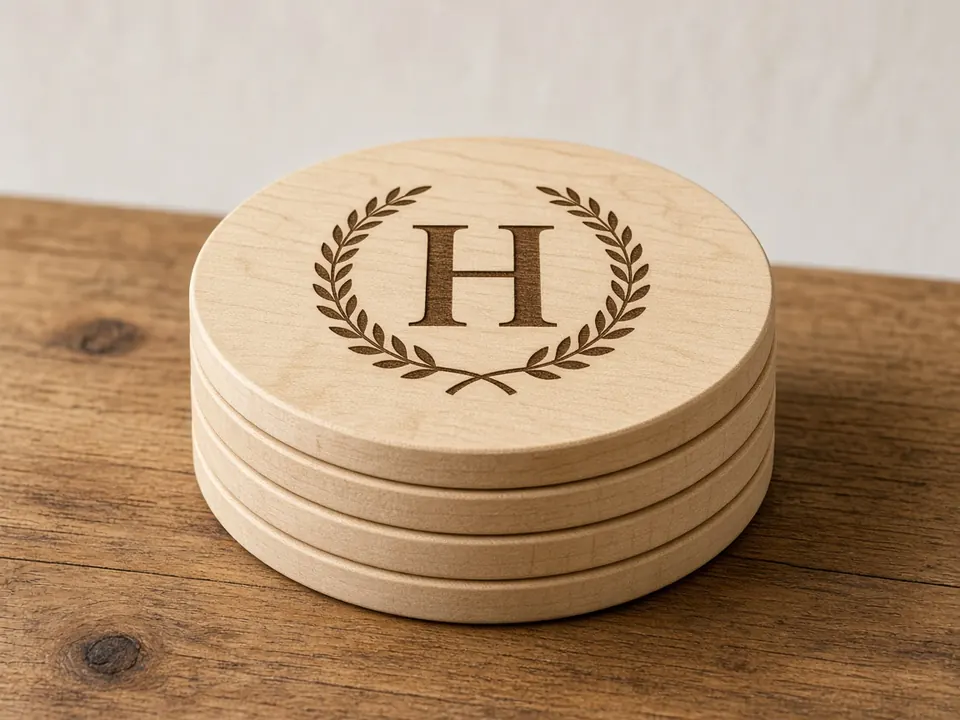Wood Coasters, Round, Square & Hexagon, example personalization